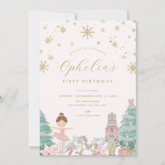 Pink Nutcracker Ballet Winter Birthday Invitation Einladung