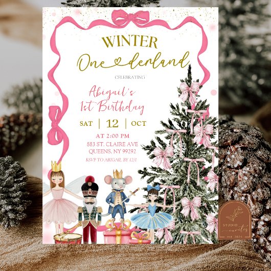 Pink Nutcracker Christmas Onederland Birthday Einladung