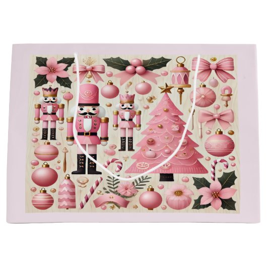 Pink Nutcracker Christmas Tree Gift Bag Große Geschenktüte (Vorderseite)