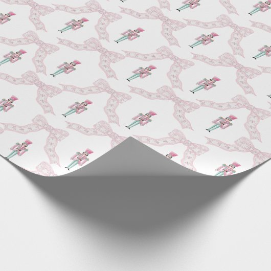 Pink Nutcracker Coquette Bow Weihnachten Geschenkpapier (Ecke)