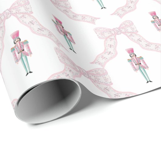 Pink Nutcracker Coquette Bow Weihnachten Geschenkpapier (Rolleneckpunkt)