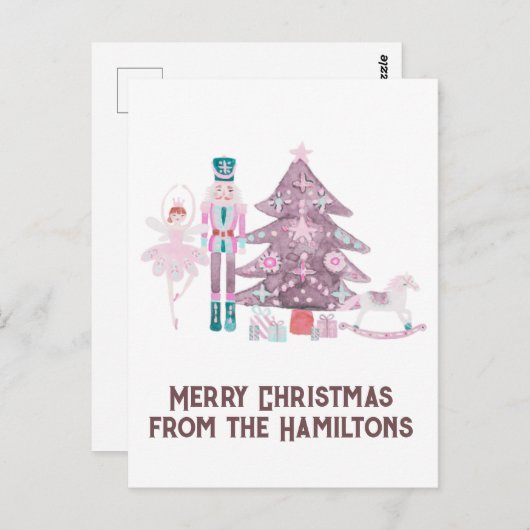 Pink Nutcracker Custom Christmas Postcard Postkarte (Vorne/Hinten)