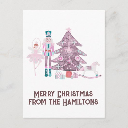 Pink Nutcracker Custom Christmas Postcard Postkarte (Vorderseite)