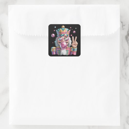 Pink Nutcracker Disco Ball Sunglasses Peace Sign Quadratischer Aufkleber (Tasche)