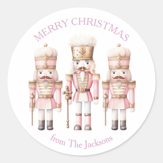 Pink Nutcracker Frohe Weihnachten Runder Aufkleber (Vorderseite)