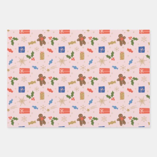 Pink Nutcracker Gingerbrett Mann Weihnachtsfeierta Geschenkpapier Set (Vorderseite 2)