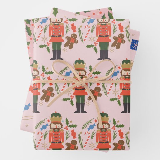 Pink Nutcracker Gingerbrett Mann Weihnachtsfeierta Geschenkpapier Set (Beispiel)