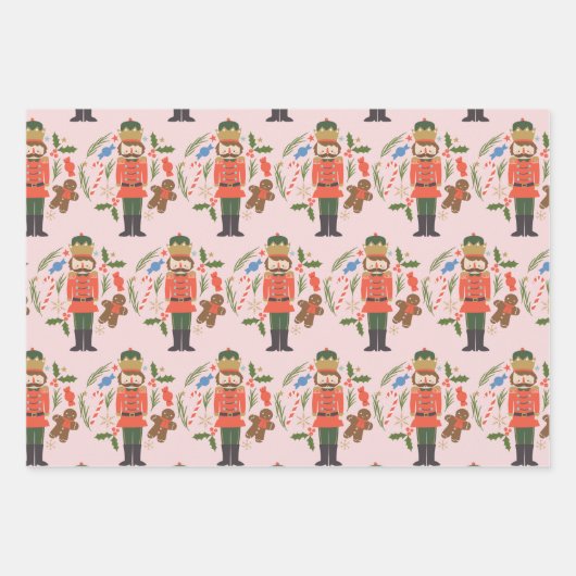 Pink Nutcracker Gingerbrett Mann Weihnachtsfeierta Geschenkpapier Set (Vorderseite)