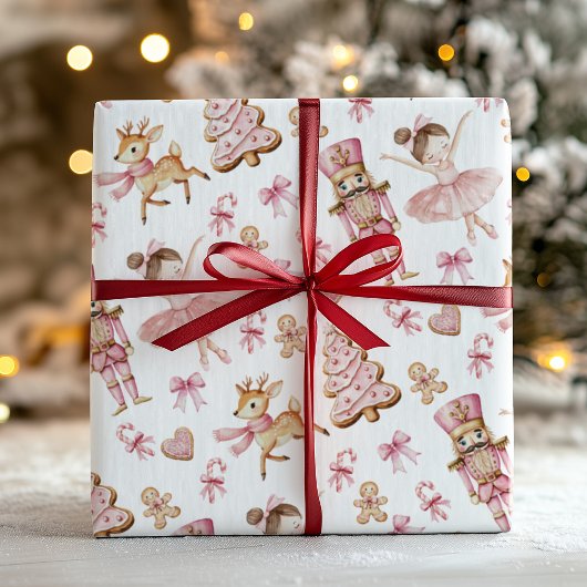Pink Nutcracker Kids Christmas Wrapping Paper Geschenkpapier