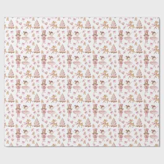 Pink Nutcracker Kids Christmas Wrapping Paper Geschenkpapier (Flach)