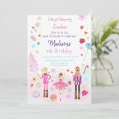 Pink Nutcracker Land der Süßigkeiten Winter Geburt Einladung (Stehend Vorderseite)