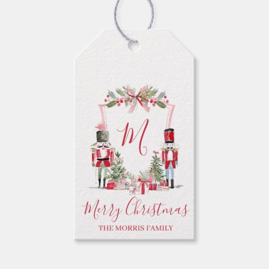 Pink Nutcracker Monogram Crest Gift Tag Geschenkanhänger (Vorderseite)