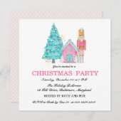 Pink Nutcracker Peppermint Weihnachts-Party Einladung (Vorne/Hinten)