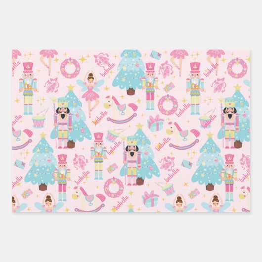 Pink Nutcracker und Ballerina Personalisiert Geschenkpapier Set (Vorderseite 2)