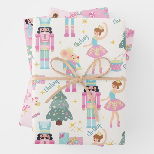 Pink Nutcracker und Ballerina Personalisiert Geschenkpapier Set (Beispiel)