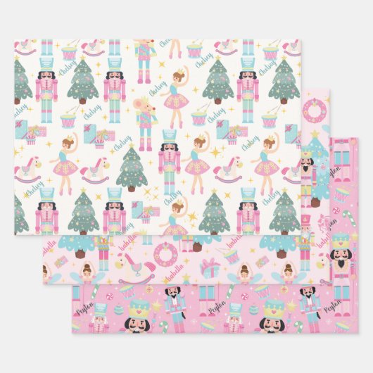 Pink Nutcracker und Ballerina Personalisiert Geschenkpapier Set (Set)