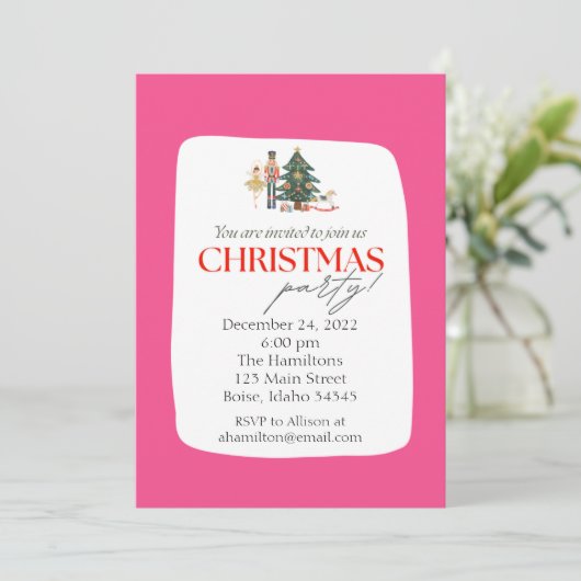Pink Nutcracker Weihnachts-Party Einladung (Stehend Vorderseite)