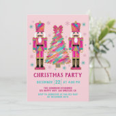 Pink Nutcracker Weihnachts-Party | Glitzer Holiday Einladung (Stehend Vorderseite)