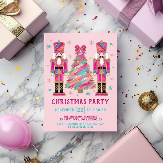 Pink Nutcracker Weihnachts-Party | Glitzer Holiday Einladung