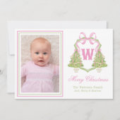 Pink Nutcracker Weihnachtsbaum Monogram Wappen Feiertagskarte (Vorderseite)