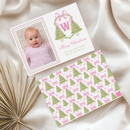 Pink Nutcracker Weihnachtsbaum Monogram Wappen Feiertagskarte