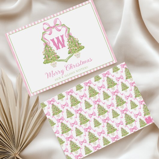 Pink Nutcracker Weihnachtsbaum Monogram Wappen Feiertagskarte