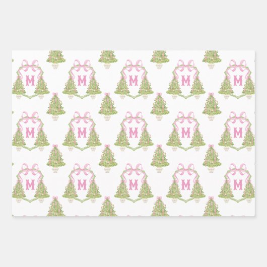 Pink Nutcracker Weihnachtsbaum Monogram Wappen Geschenkpapier Set (Vorderseite 3)