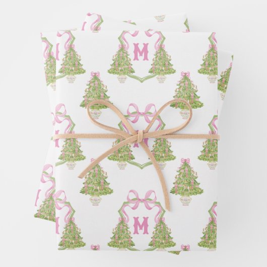 Pink Nutcracker Weihnachtsbaum Monogram Wappen Geschenkpapier Set (Beispiel)