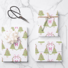 Pink Nutcracker Weihnachtsbaum Monogram Wappen Geschenkpapier Set