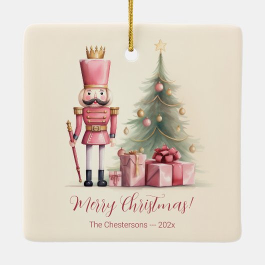 Pink Nutcracker Weihnachtsfeier Keramikornament (Rückseite)