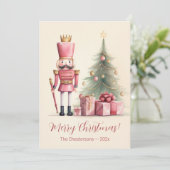 Pink Nutcracker Weihnachtskarte Karte (Stehend Vorderseite)