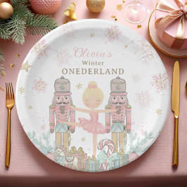 Pink Nutcracker Winter Onederland 1. Geburtstag Pappteller