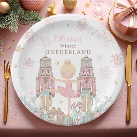 Pink Nutcracker Winter Onederland 1. Geburtstag Pappteller