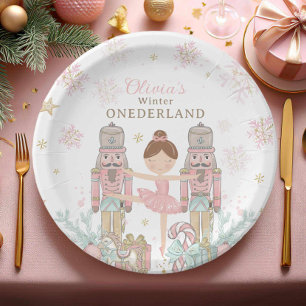Pink Nutcracker Winter Onederland 1. Geburtstag Pappteller