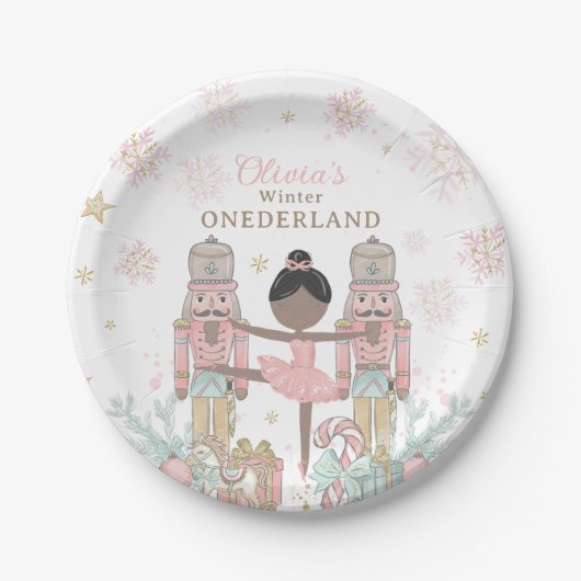 Pink Nutcracker Winter Onederland 1st Birthday Pappteller (Vorderseite)