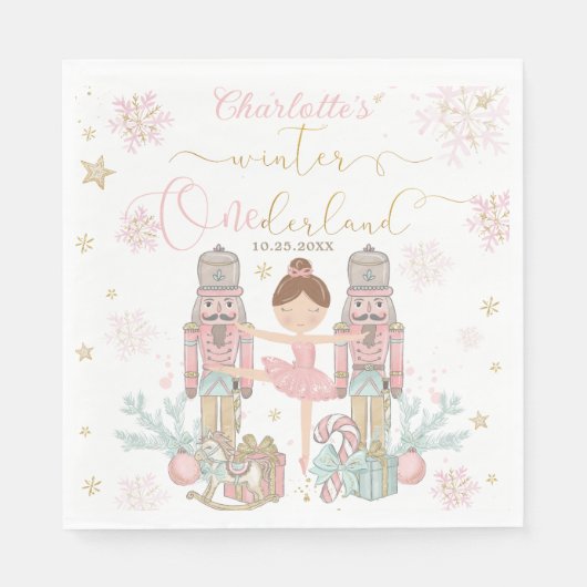 Pink Nutcracker Winter Onederland 1st Birthday Serviette (Vorderseite)