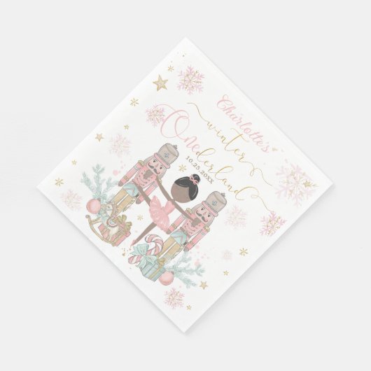 Pink Nutcracker Winter Onederland 1st Birthday Serviette (Ecke)