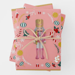 Pink Nutcracker Wrapping Paper Sheets Set von 3. Geschenkpapier Set