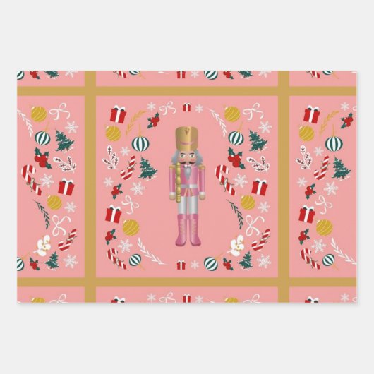 Pink Nutcracker Wrapping Paper Sheets Set von 3. Geschenkpapier Set (Vorderseite)