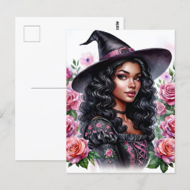 Pink-o-ween Black Girl Bubblegum Witch Postkarte