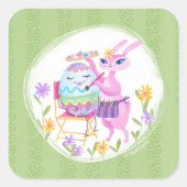 Pink Oaster Bunny Rabbit und Ei | Quadratischer Aufkleber (Vorderseite)