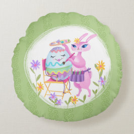 Pink Oaster Bunny Rabbit und Ei | Rundes Kissen