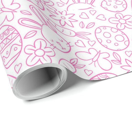 Pink Oaster Rabbit Egg Karottenschmetterling Blume Geschenkpapier (Rolleneckpunkt)