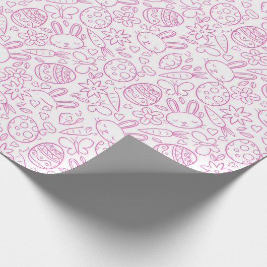 Pink Oaster Rabbit Egg Karottenschmetterling Blume Geschenkpapier (Ecke)