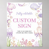 Pink Ocean Animals Mädchen Party Custom Table Sign Poster (Vorne)