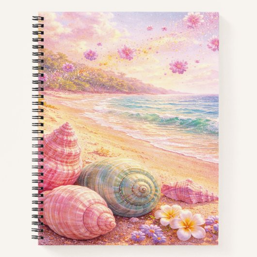 Pink Ocean Beach Shells Flowers Fantasy Landscape Notizblock (Vorderseite)
