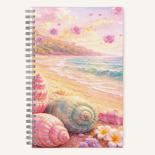 Pink Ocean Beach Shells Flowers Fantasy Landscape Notizblock (Vorderseite)