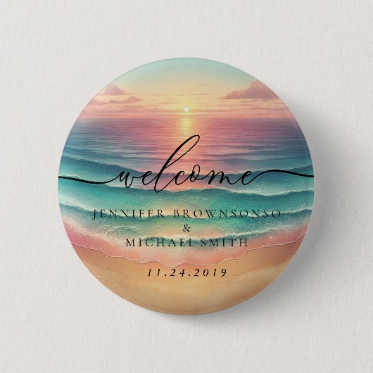 Pink Ocean Beach Signature Boho Welcome sunset Button (Vorderseite)