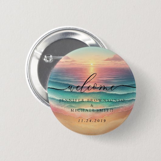 Pink Ocean Beach Signature Boho Welcome sunset Button (Vorne & Hinten)