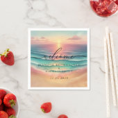 Pink Ocean Beach Signature sunset Welcome Wedding Serviette (Beispiel)